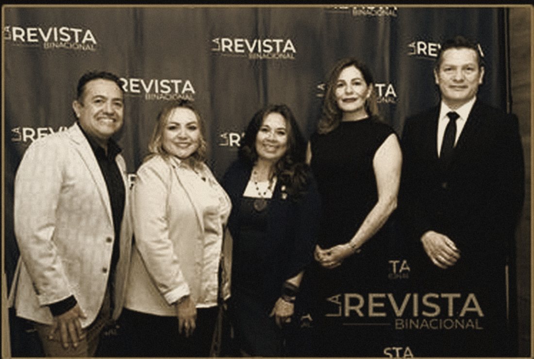 The Embajadores México team at a Revista Binacional press wall