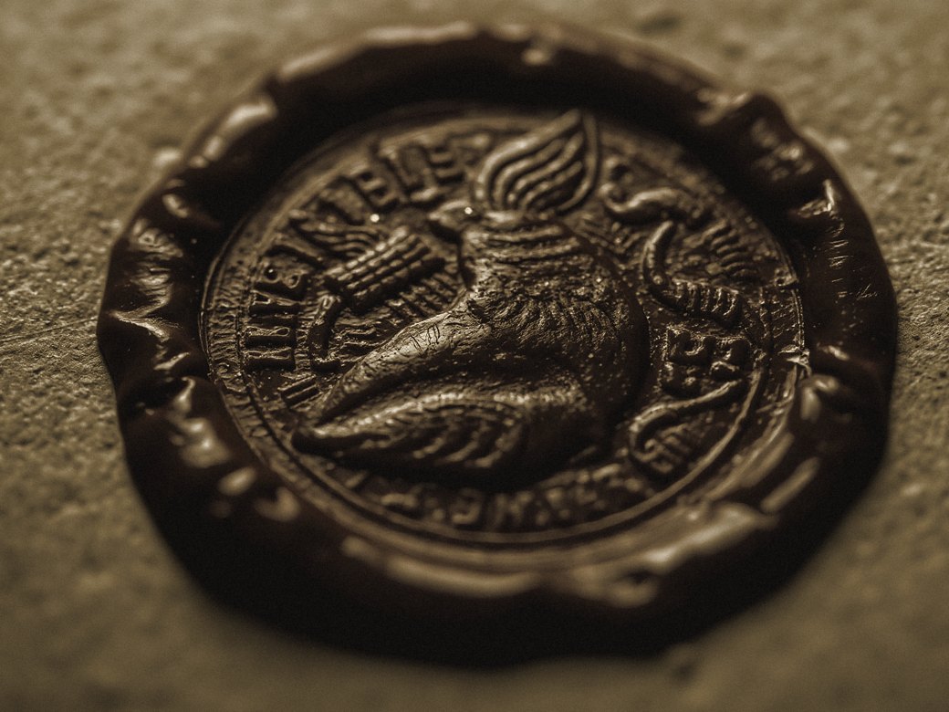 Wax seal on cotton paper, illustrative image